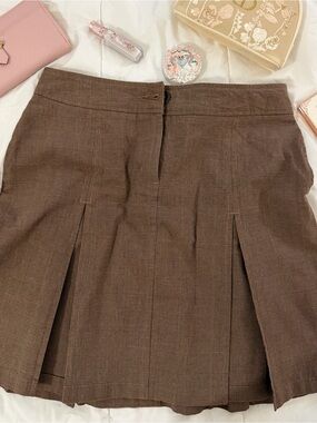 Tommy Hilfiger Brown Plaid A-Line Skirt with Front Box Pleats